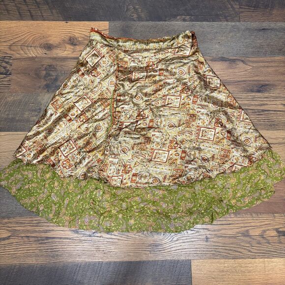 Dresses & Skirts - Kariza Sari Silk/Rayon Layered Print Wrap Skirt